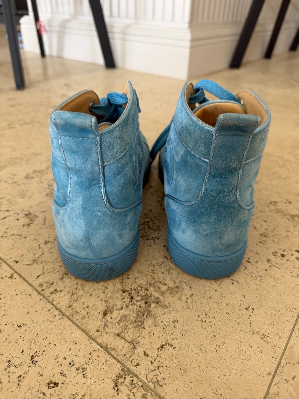 Christian Louboutin Men's Light Blue Suede High-Top Sneakers - Picture 7 of 10
